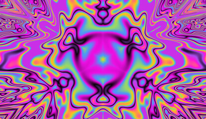 Fototapeta premium A mesmerizing arrangement of kaleidoscopic geometric shapes, forming an abstract and hypnotic background drenched in vibrant neon hues reminiscent of a psychedelic acid rainbow.