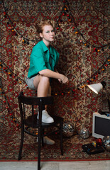 portrait of a teenage girl in a studio in the style of the 90s