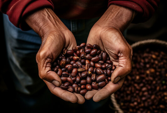 human hand holding coffee beans. Ai generated Images