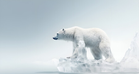 Polar bear Concept of global warning, climate change and dying Earth,a polar bear walking across a frozen lake in the snow. generative ai - obrazy, fototapety, plakaty