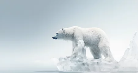 Keuken spatwand met foto Polar bear Concept of global warning, climate change and dying Earth,a polar bear walking across a frozen lake in the snow. generative ai © Aqsa