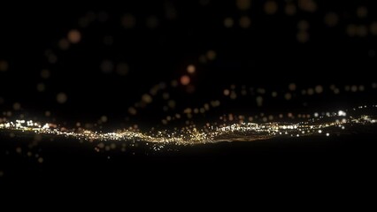 4k Video. Gold Bokeh background. Xmas golden lights. 3d Render. Abstract art animation. Black background. Particles dust.