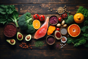 Obraz na płótnie Canvas Fresh healthy food on wooden background