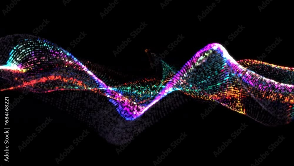 Poster 4k wavy lines. neon particles. flowing lines. abstract background. isolated on black. 60 fps seamles