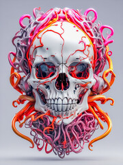 squid tentacles and skull neon colors. generative AI