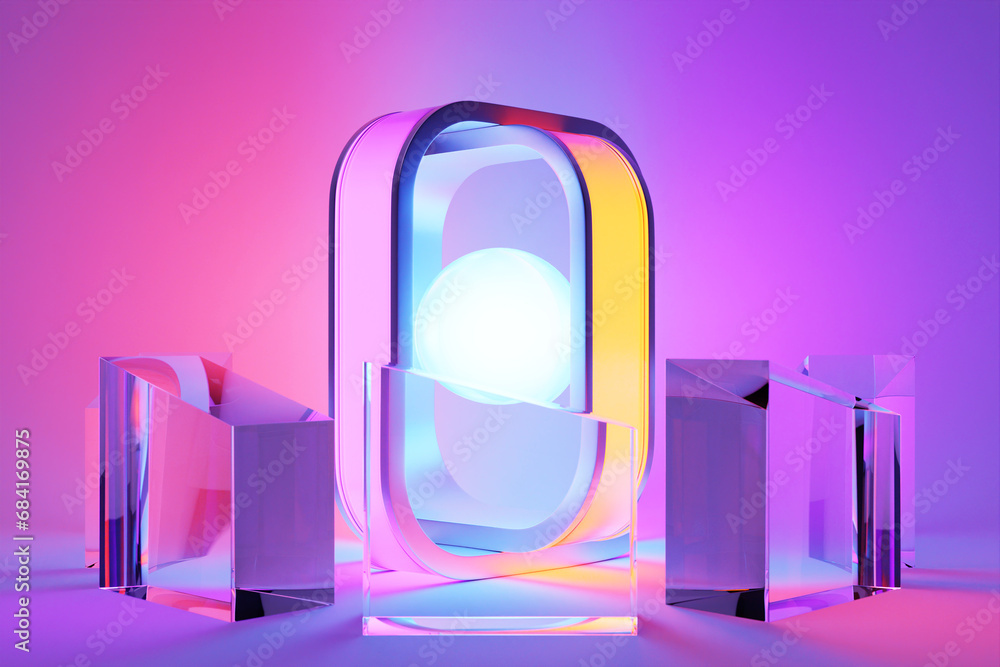 Poster abstract luminous dynamic shape with smooth edges. 3d illustration and rendering. elegant line backg