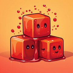 spicy red gummy cubes shape dripping lean line color created with Generative Ai