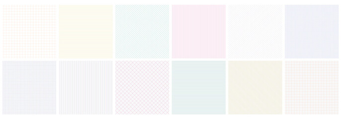 Collection of vector seamless striped delicate textures. Similar to paper. Geometric repeatable simple patterns. Color line prints