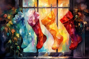 Christmas Stockings - Generative AI - obrazy, fototapety, plakaty