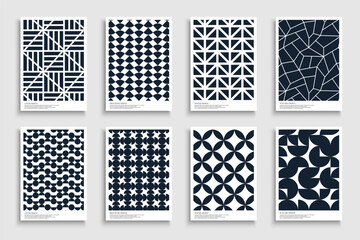 Collection of business geometric covers, templates, placards, brochures, banners, backgrounds and etc. Creative textured modern posters, cards, catalogs. Dark blue graphic tredny minimal prints