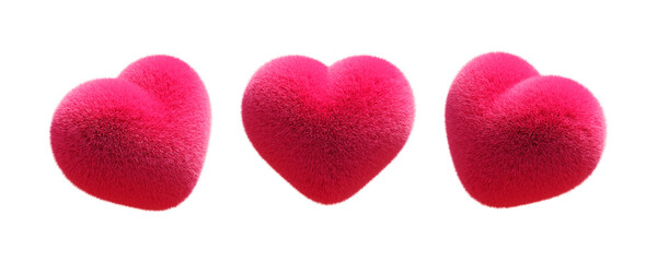 Pink volumetric 3D fur heart. St. Valentine's Day. 14th February. Symbol love.