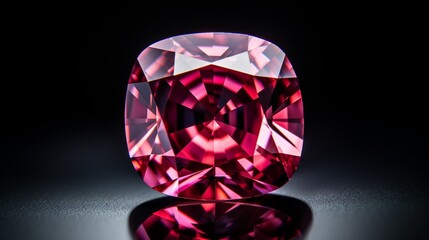 A high-resolution 4K photograph of a dazzling, 8K spinel gemstone in shades of red and pink