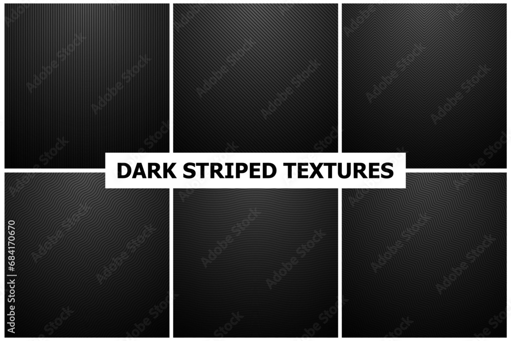 Wall mural collection of black gradient striped backgrounds. dark carbon metal industrial textures