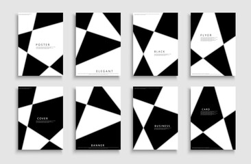 Collection of modern black and white unusual covers, templates, backgrounds, placards, brochures, banners, flyers. Stylish business posters - mosaic triangle design. Elegant cards, catalog etc