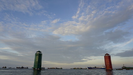city skyline at sunset