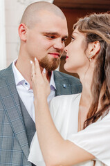 Romantic photo of engaged couple enjoying a beautiful moment together