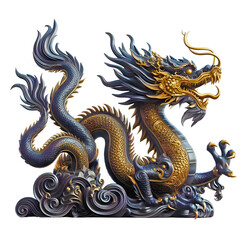 Fototapeta premium decorative dragon statue with black gold variasi color isolated on transparent backgroun