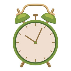 Alarm clock isolated on background in flat style. Vector illustration. Red retro table clock.