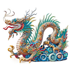 decorative dragon statue variasi color isolated on transparent background