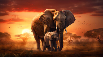 Close-up portrait of an African elephant and baby elephant	