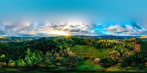 Muszyna Malnik, wschód słońca, panorama 360.