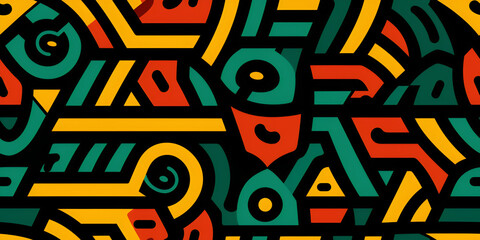 Fototapeta premium African Motifs. seamless pattern. red, yellow, black wave. textile. Black history month. African culture pride as a multi cultural celebration.