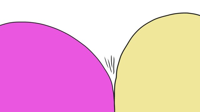 Between two colored surfaces or hills, gas puffs with puffs of smoke escaping.