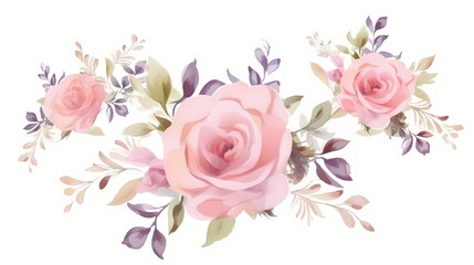 Pink rose flower bouquet collection with watercolor