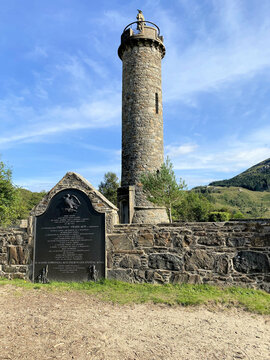 A view of the Bonnie Prince Charlie Column on the shores of Loch Shiel at Glenfinnan