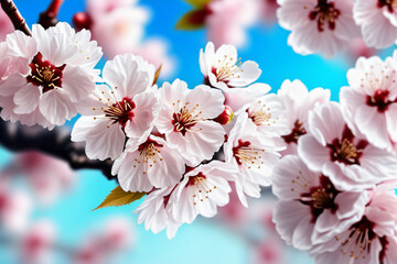 Japanische Kirschblühte close up cor blauem Himmel