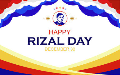 Happy Rizal Day greeting card. December 30, with the theme of the colors of the Philippine flag, vector illustration for greeting card, poster and banner