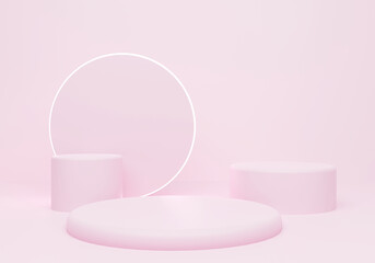 Pink podium 3d. abstract scene background, mock up or platform for product, 3D renderings.