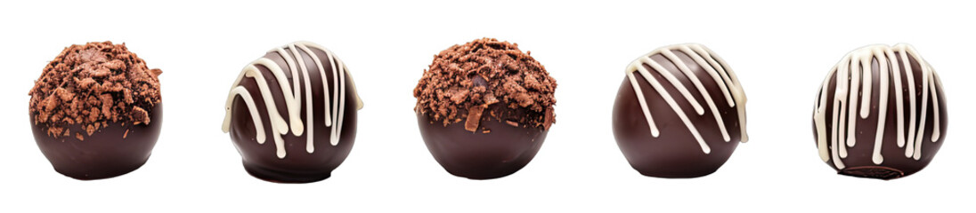 Homemade chocolate truffles with dark chocolate isolated on transparent background