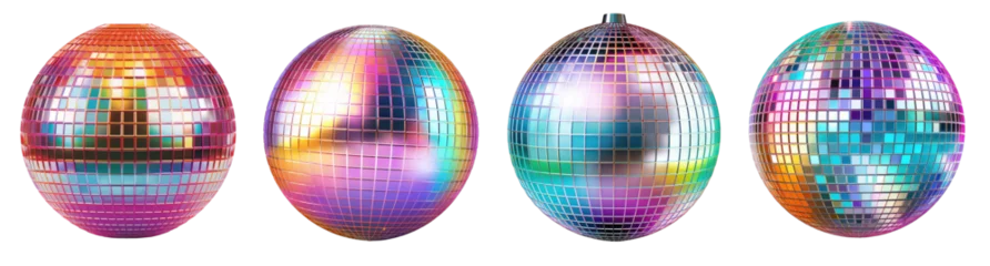 Fotobehang Set of 70s colorful disco ball isolated on transparent background © Moonlight Graphics