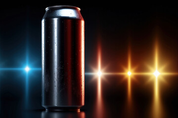 Aluminum energy drink soda can on a dark glowing background  - obrazy, fototapety, plakaty
