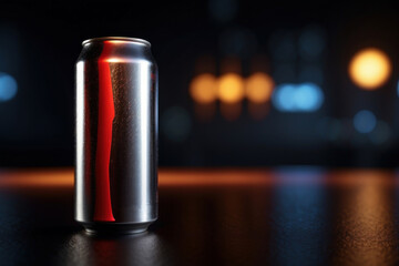 Aluminum energy drink soda can on a dark glowing background 