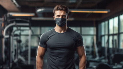 Man concentrating on his workout while wearing a mask, demonstrating responsible health practices