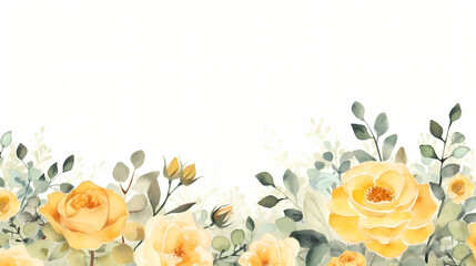 Yellow rose garden background with watercolor