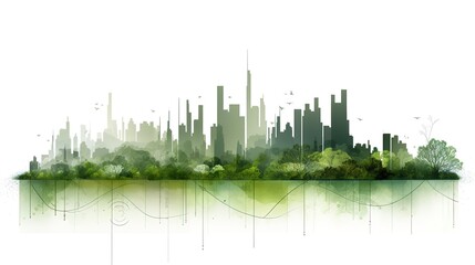 Green bar graph made from cityscape and lush greenery, a creative concept illustrating urban development's impact on the environment and the importance of sustainable growth - obrazy, fototapety, plakaty