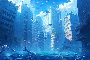 幻想的な海底都市風景