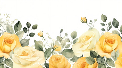 Yellow rose garden background with watercolor