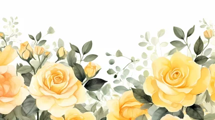 Tuinposter Yellow rose garden background with watercolor © feeng