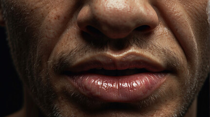 close-up of a man's lips, swollen painful lips
