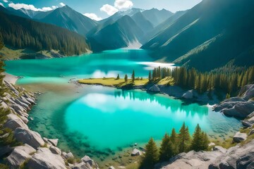 beautiful turquoise lake in altai mountains