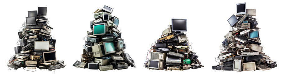Set of e-waste piles, cut out