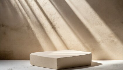 a light beige product presentation background with sunlight beams and shadows on it