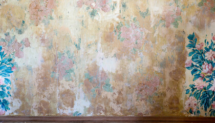 old wall with worn vintage wallpaper grunge abstract background