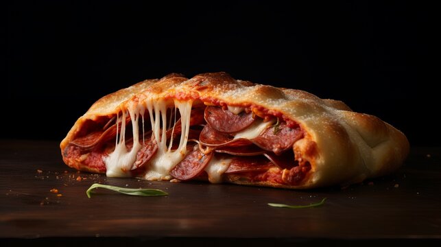 Italian Calzone Delight - Pepperoni, Cheese, and More - A Closeup of Pizza Restaurant Flavor Burst