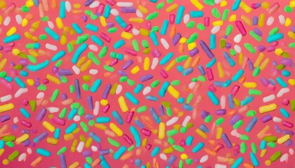 trendy pattern of colorful sprinkles for background of design banner poster flyer card postcard cover brochure over pink