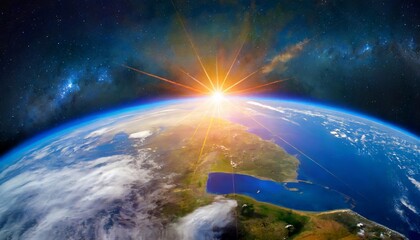 view of blue planet earth with sun rising from space elements of this image furnished by nasa